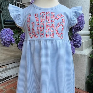 Girls Monogram Dress Little Girls Flutter Sleeve Monogram Dress Toddler Applique Summer Dress