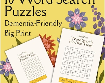 10 einfache einfache Mini-Wortsuchrätsel für Demenz Großdruck Riesendruck - Digital Download