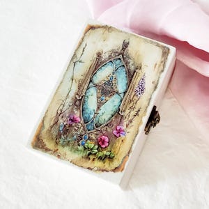 Secret Window Tarot Card Box, Hand Painted Decoupage Altar Tools Holder, Wooden Treasure Stash Decor