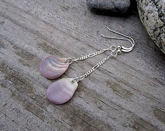 Wampum Earrings - Beach Combed Purple Quahog Shell from Montauk Sm16 - OOAK Hand Polished Suckáuhock