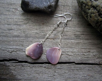 Wampum Earrings - Beach Combed Purple Quahog Shell from Montauk Sm21 - OOAK Hand Polished Suckáuhock