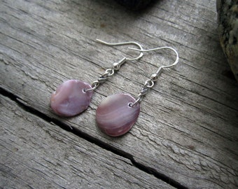 Wampum Earrings - Beach Combed Purple Quahog Shell from Montauk Sm5 - OOAK Hand Polished Suckáuhock