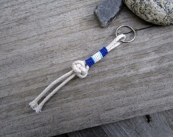 Nautical Lanyard Sailors Knot Keyring - Nautical Knot Key Fob - Seed Beaded Rope Key Chain