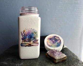 Kitchen Witch Spice Bottle, Handcrafted Magical Recipe Book Apothecary Bottle,  4oz Decoupage Shaker Jar, Wet & Dry Erase  Label
