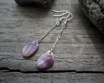 Wampum Earrings - Beach Combed Purple Quahog Shell from Montauk Sm14 - OOAK Hand Polished Suckáuhock