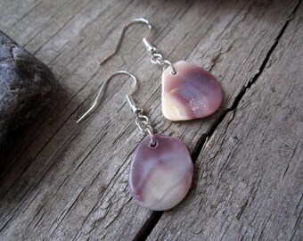 Wampum Earrings - Beach Combed Purple Quahog Shell from Montauk Sm7 - OOAK Hand Polished Suckáuhock