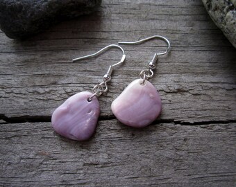 Wampum Earrings - Beach Combed Purple Quahog Shell from Montauk Sm12 - OOAK Hand Polished Suckáuhock