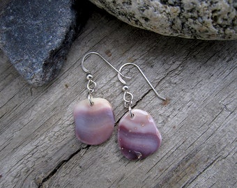 Wampum Earrings - Beach Combed Purple Quahog Shell from Montauk M17 - OOAK Hand Polished Suckáuhock