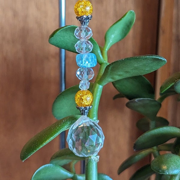 Dragonfly Dreams Suncatcher, Garden Art, Window Decor, Blue And Yellow, Glass Beads, Mother's Day Gift, Patio Decor, Cottage Style, Porch