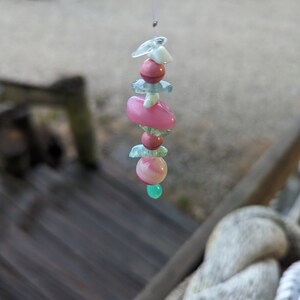 Pink and Aqua Suncatcher with Copper Stake, Plant Stake, Garden Stake, Electromagnetic Stake, Copper Stake and Suncatcher, Glass Suncatcher