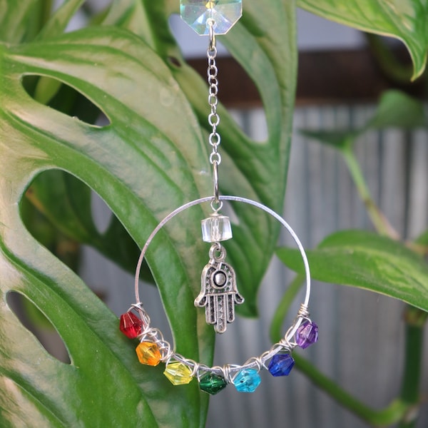 Chakra Suncatcher, Sunburst Treasure, Window Decor, Garden Art, Rearview Mirror Charm, Birthday Gift, Gift for Mom, Rainbow Decoration