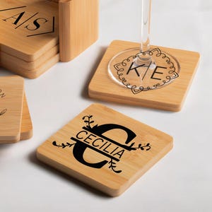 Personalized Bamboo Coaster, Gift For Mom, Unique Gift, Engraved Bamboo Coaster, Couple Gift, Custom Bamboo Coaster Set, Wine Lover Gift