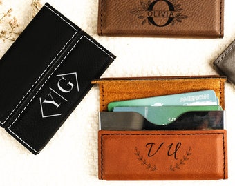 Personalized Leatherette Business Card Holder, Monogrammed