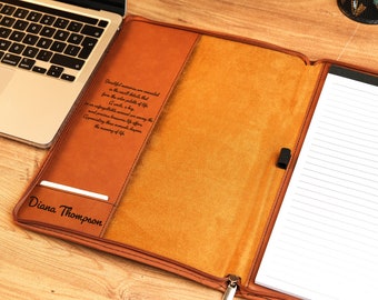 Personalized Leather Portfolio with Zipper, Refillable Portfolio, Custom Refillable Portfolio, Personalized Zipper Portfolio