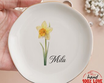 Custom Birth Flower Jewelry Dish, Flower Ring Dishes, Birthday Jewelry Dish, Wedding Bridesmaid Gift, Personalized Gift, Gift For Her