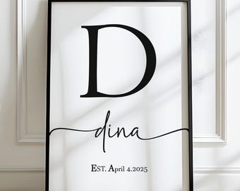 Personalized Name Art Print, Simple Aesthetic Wall Decor, Living Room Wall Art, Custom Name Initial Framed Art, Wall Frame, Birthday Gift