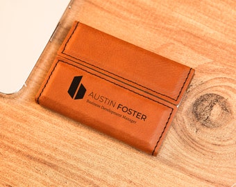 Business Card Case with Engraved Name and Logo, Leather Card Holder, Personalized Business Card Holder, Leather Card Wallet, Business Gift