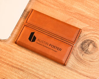Engraved Faux Leather Business Card Case, Personalized Gift
