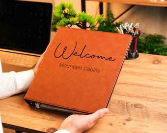 Custom Welcome Design Binder, Leather Binder, Welcome Design Binder, 3-Ring Binder, Gift For Him, Business Gift, Leather Organizer
