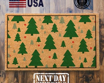 Christmas Trees Welcome Mat, Doormat with Trees, Christmas Decor, Entryway Decor, Coir Doormat, Holiday Porch Decor, Christmas Gifts