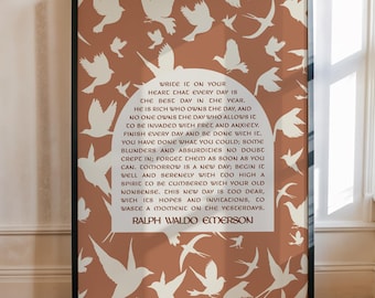 Ralph Waldo Emerson Wall Art, Write it On Your Heart, Blue and White Print, Poetry Wall Art, Modern Art Print, Inspirational Wall Art
