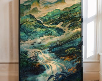 Hokusai Ukiyo-e Waterfall Print, Japanese Wall Art