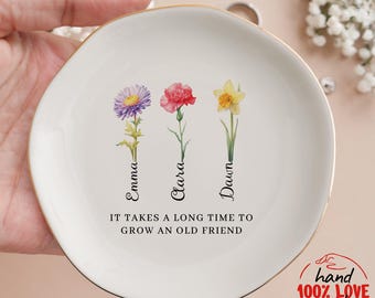 Custom Birth Flower Trinket Dish, Flower Ring Dishes, Jewelry Dish, Bridesmaid Gift, Personalized Gift, Gift For Her, Ceramic Ring Dish