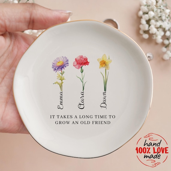 Custom Birth Flower Trinket Dish, Flower Ring Dishes, Jewelry Dish, Bridesmaid Gift, Personalized Gift, Gift For Her, Ceramic Ring Dish