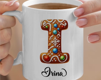 Personalized Christmas Letter Mug, Custom Name Mug, Winter Season Mug, Ceramic Mug, Hot Chocolate Mug, Coffee Mug, Secret Santa Gifts