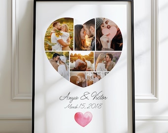 Custom Heart Photo Collage Print, Personalized Couple Wall Art