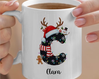 Personalized Christmas Mug, Custom Name Coffee Mug, Christmas Alphabet Mug, Winter Mug, Festive Mug, Ceramic Tea Mug, Christmas Gifts