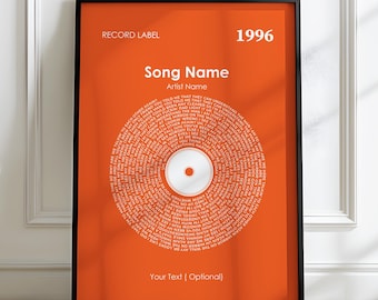 Personalized Music Art Poster, Vinyl Record Art Print, Music Lovers Decor, Song Lyrics Wall Frame, Birthday Gift, Gift Idea for Couples