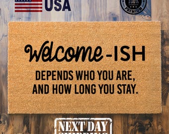 Funny Welcome-Ish Coir Doormat, Modern Outdoor Entrance Mat