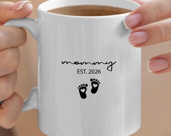 Personalized Mommy Est. 2026 Ceramic Mug, Baby Announcement Gift