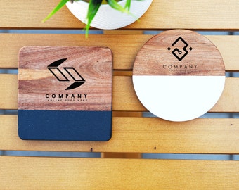 Personalized Resin Company Coaster, Logo Engraved Marble Resin Coaster, Company Gift, Office Gift, Gift For Him, Custom Resin Coaster