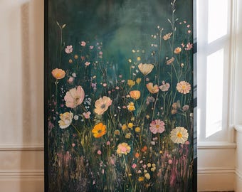 Wildflower Field Framed Wall Art, Vintage Floral Decor