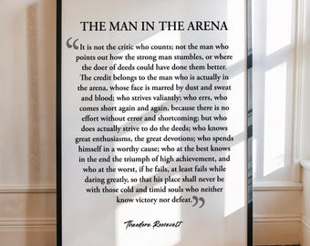 The Man In The Arena Print, Theodore Roosevelt Quote, Minimalist Office Art