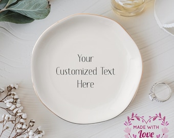 Custom Ceramic Ring Dish, Personalized Jewelry Trinket Plate