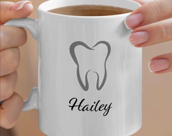 Personalized Dentist Gifts, Dentist Tooth Mug, Coffee Lover Gift, Graduation Gift, Dental Hygienist Mug, Custom Ceramic Mug, Printed Mug