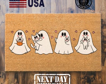 Cute Ghosts and Cats Doormat, Funny Doormat, Outdoor Decoration, Spooky Season, Closing Gifts, Cute Doormat, Ghost Doormat, Cat Doormat