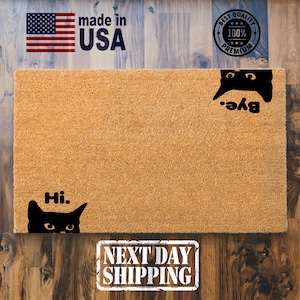 Hi Bye Cat Doormat, Cat Lover Gift, Welcome Mat, New Home Gift, Funny Doormat, Black Cat Doormat, Coir Doormat, Cute Doormat, Home Decor