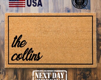 Custom Family Name Coir Doormat, Personalized Housewarming Gift