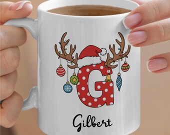 Personalized Xmas Alphabet Mug, Custom Christmas Mug, Monogrammed Mug, Hot Chocolate Mug, Festive Winter Mug, Holiday Gifts, Xmas Gifts