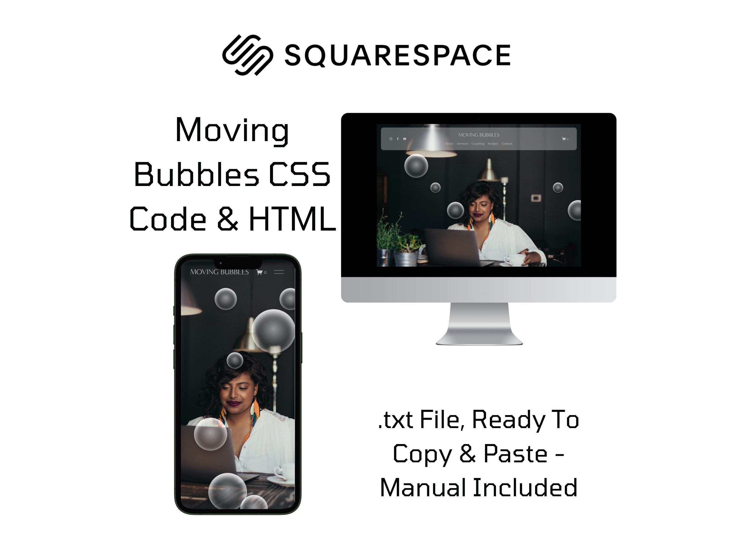 Squarespace | CSS | Moving Bubbles | Website | Design | Template |  Embeddable | Custom | Customise | Ecommerce | Digital | Business