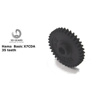 May include: A black plastic gear with 35 teeth. The gear is labeled "Hama Basic X7CDA".