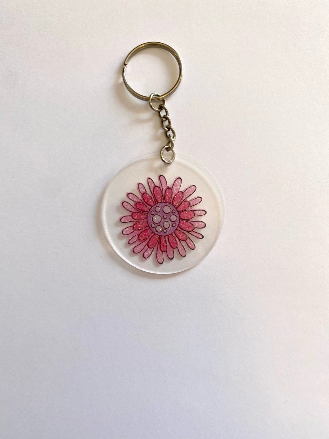 Pink Keychains Pink Floral Acrylic Keychain - Etsy