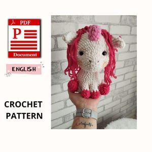 Pattern for making a cute crochet unicorn, Step-by-step instructions for crocheting a unicorn, plush unicorn, pattern gift do it yourself