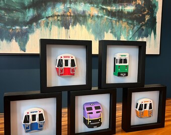 Boston Transit Wall Art - 5 Piece Set Inspired Train Art / Boston wall art / Gift for transit fans / Boston transportation / MBTA inspired