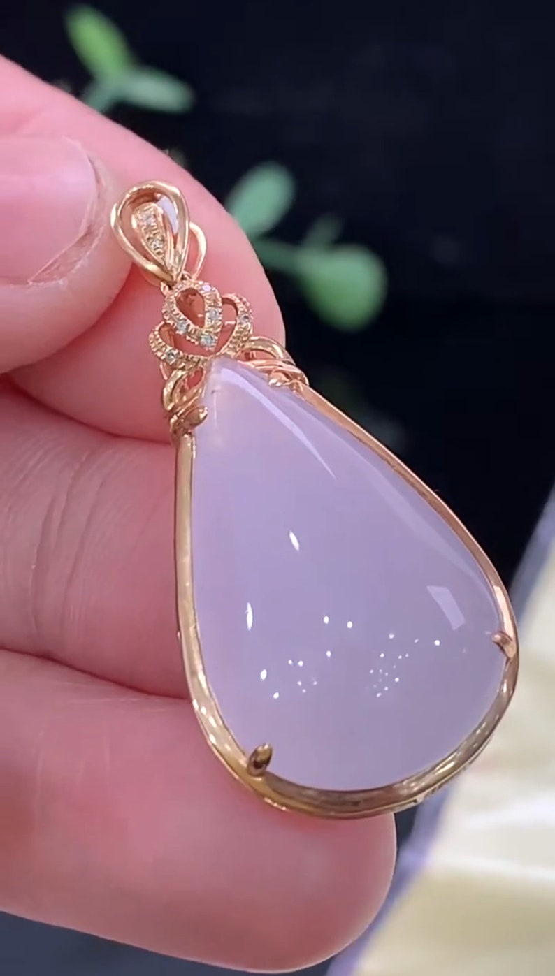 18K Gold Luxury Inlay Myanmar Natural Jadeite Jadeice Icy Violet Water ...