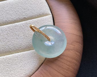 18K Gold Bail Authentic Burmese Icy Jadeite Mini Floating Flower Donut Pendant Certified Tpye A